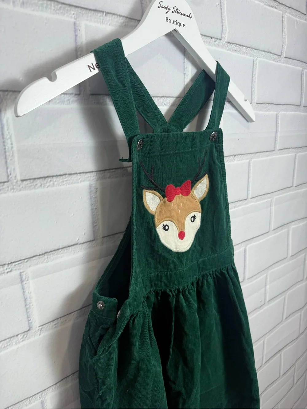 Gymboree Girls Green Corduroy Reindeer Jumper Dress Size 8 Christmas Holiday